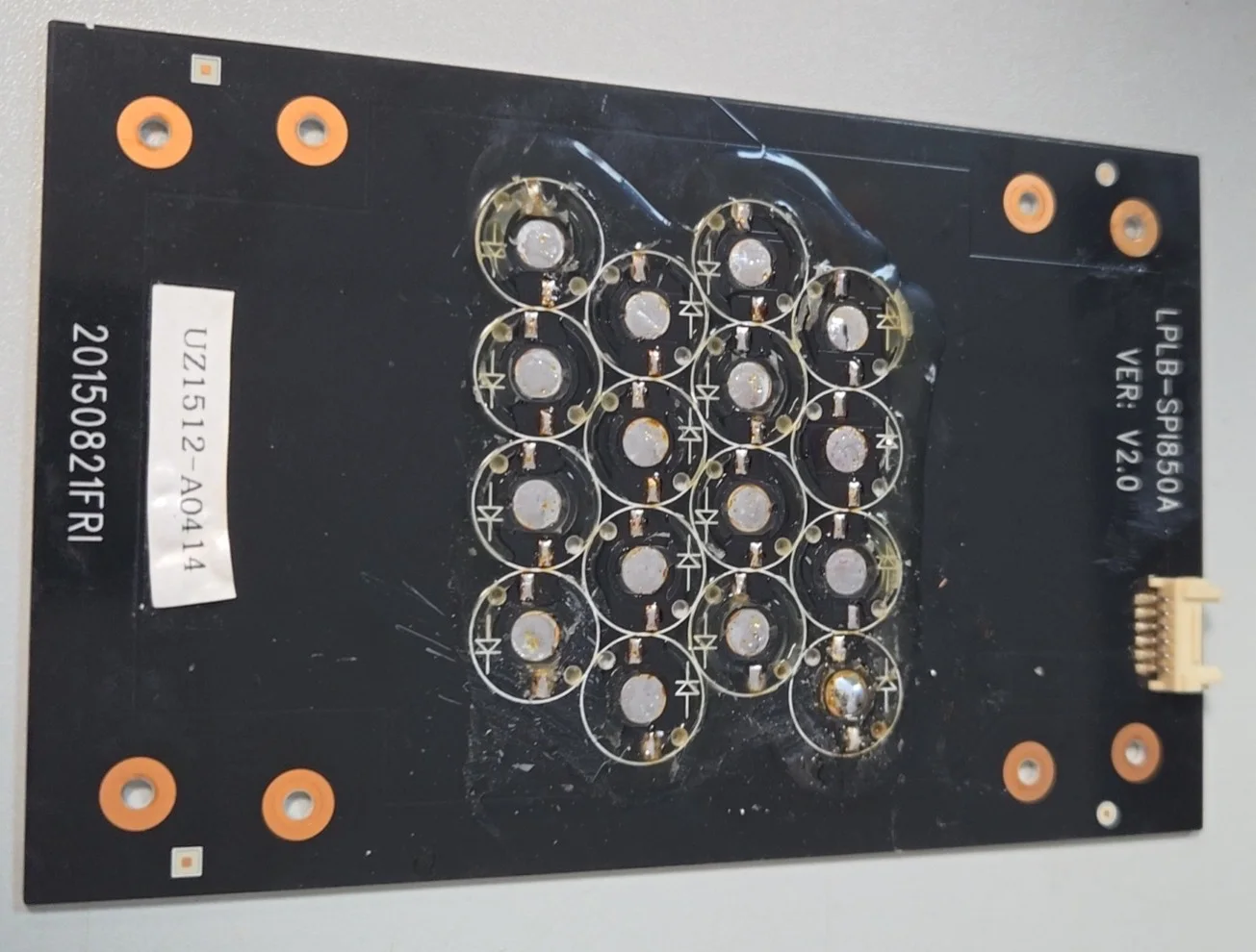 Black custom LED module prototype with a compact high-density LED array