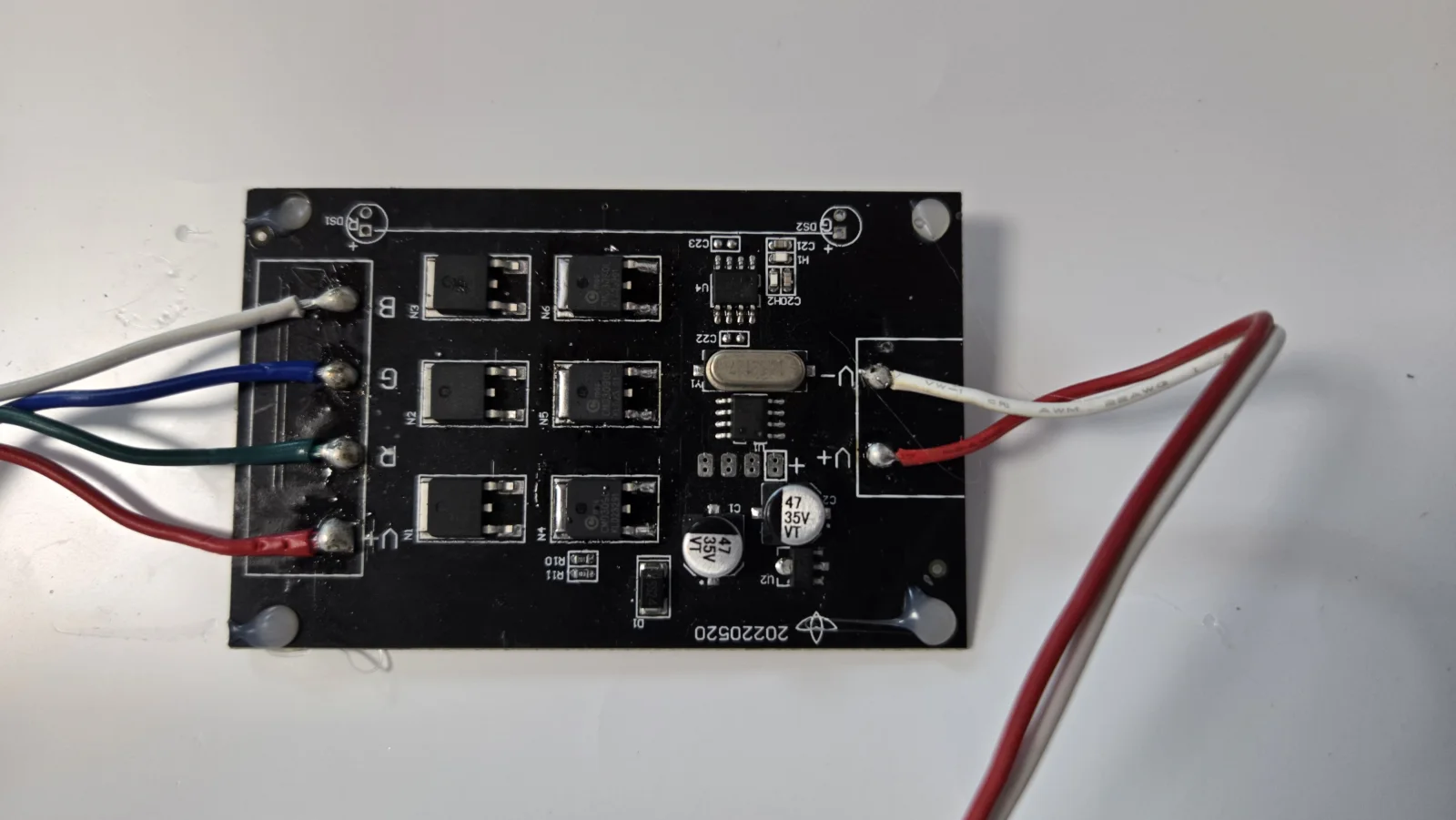 Wired control board prototype showing power switching and cable interfaces
