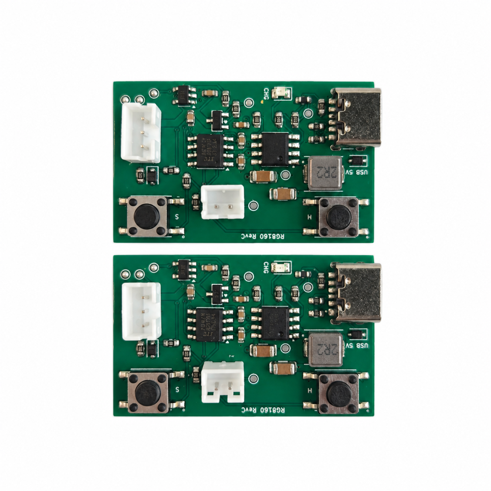 Alternate orientation of two green rechargeable RGB controller boards